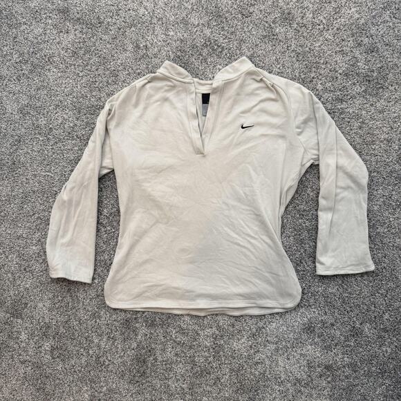 Nike Dri-FIT Pullover Womens Small Beige Long Sleeve Running Shirt Top - Picture 1 of 14
